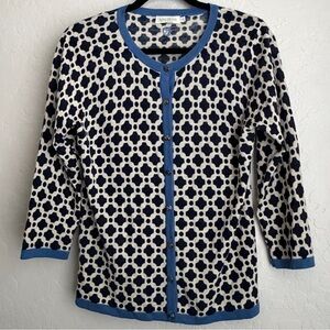 Spartina 449 Women's Merino‎ Wool Cardigan Sweater Navy White Medium